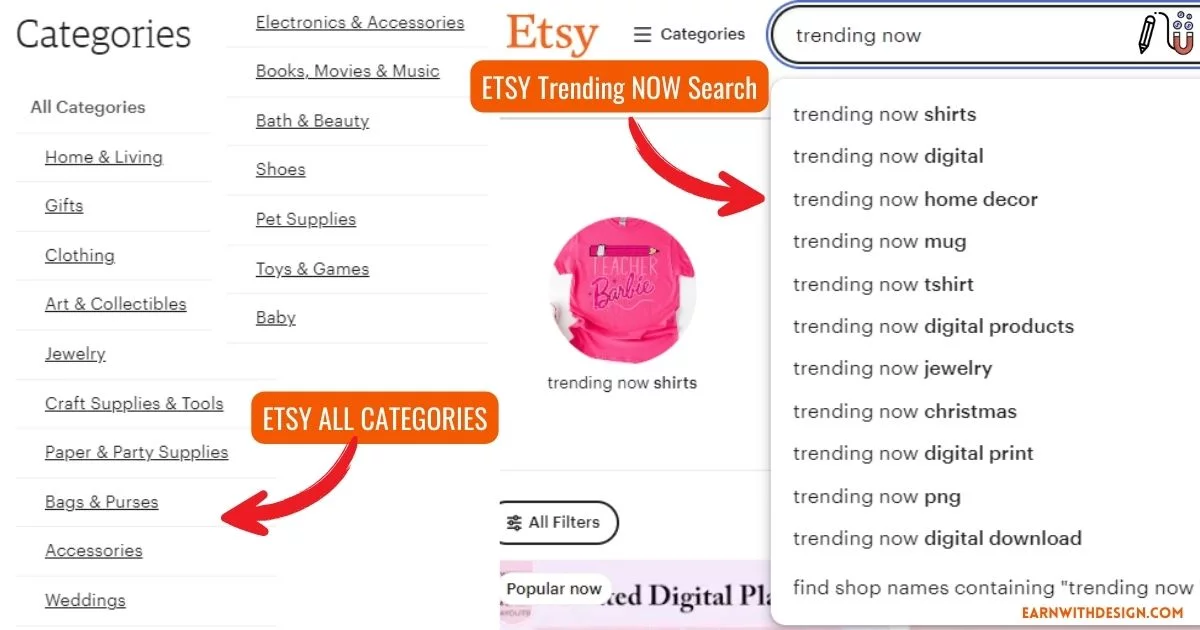 Etsy categories and trending now search Etsy selling categories and trending now research