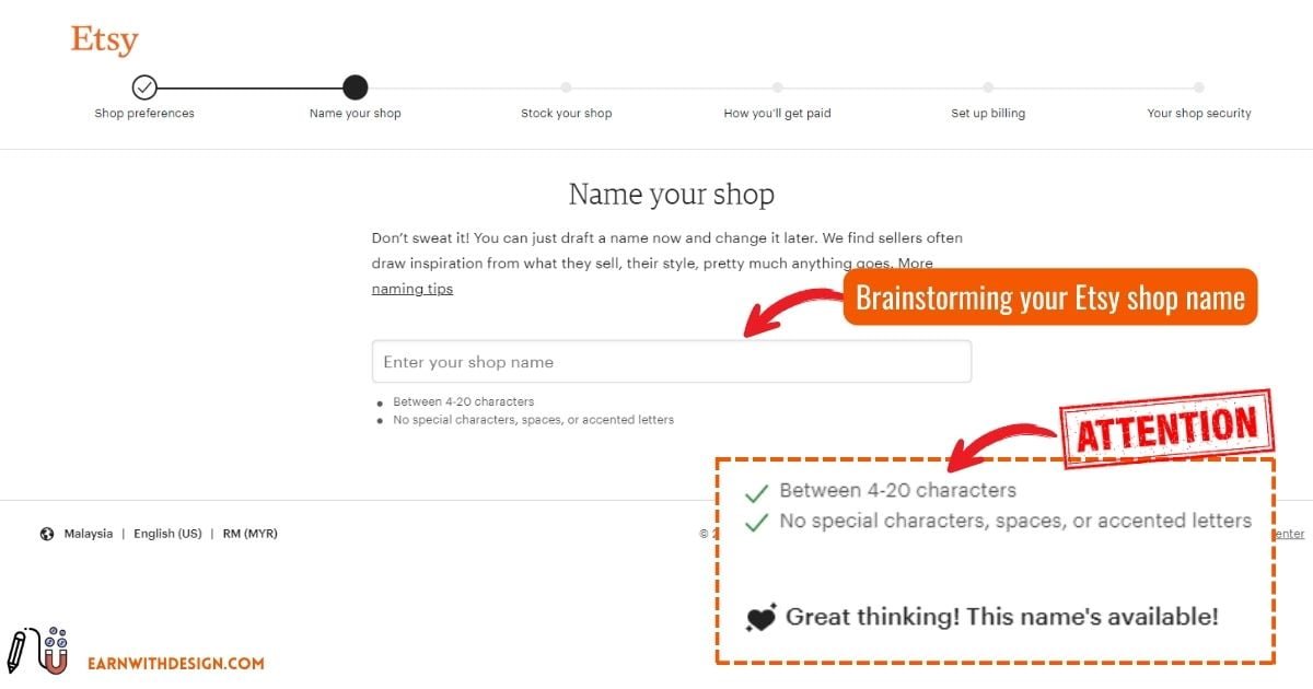 step-by-step name your etsy shop