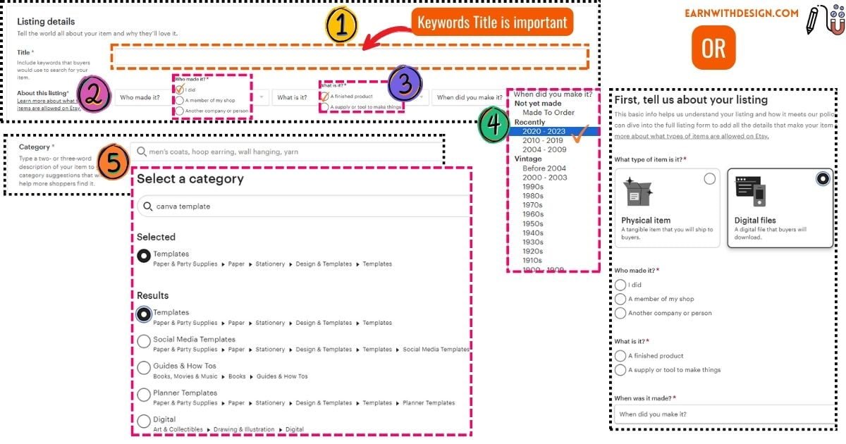 Etsy listing details step-by-step
