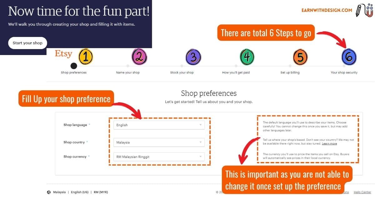 Ste-by-step how to set up etsy shop preference