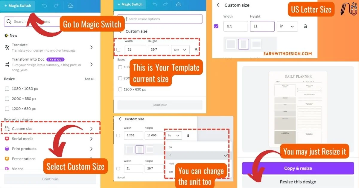Magic Switch for canva template resize Canva magic switch step-by-step