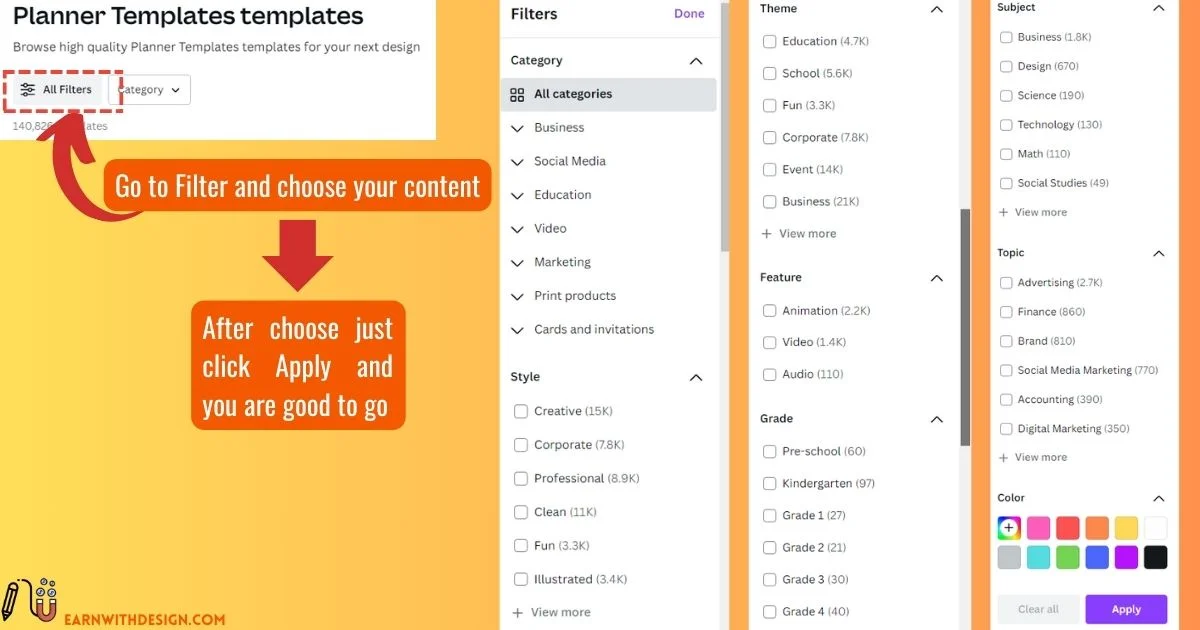 Planner templates filter Canva Planner templates filter