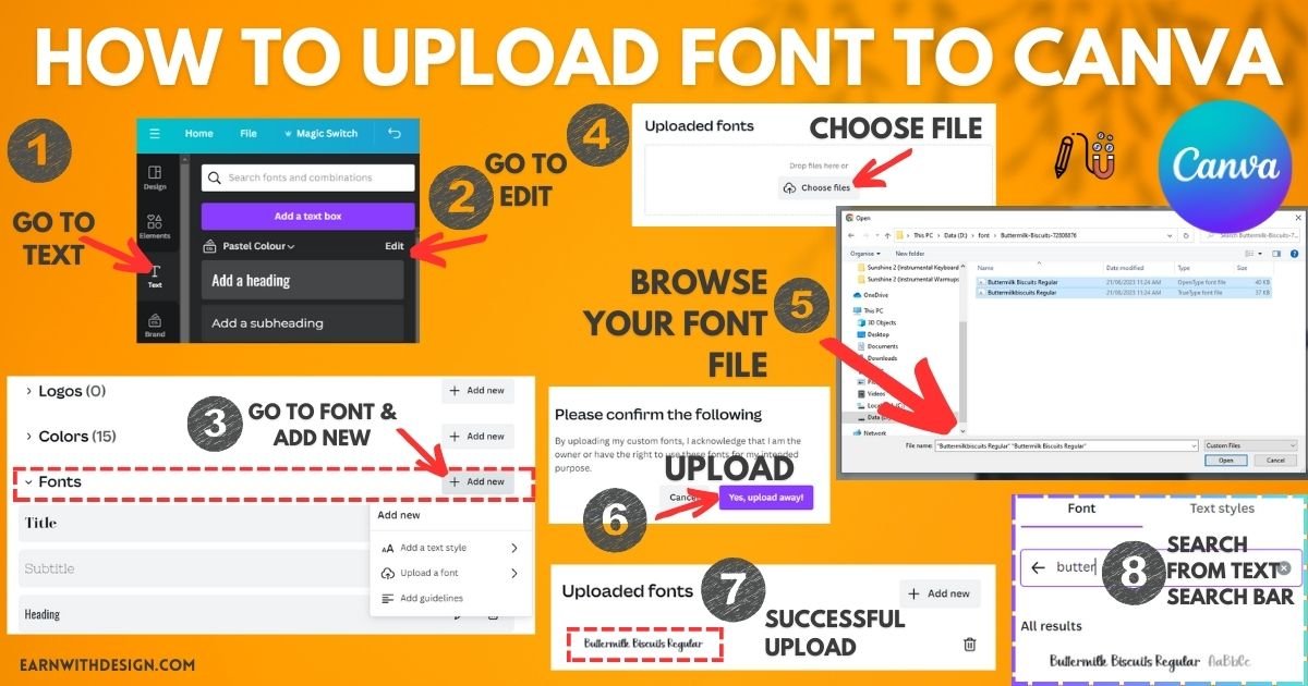 how to upload custom fonts to canva