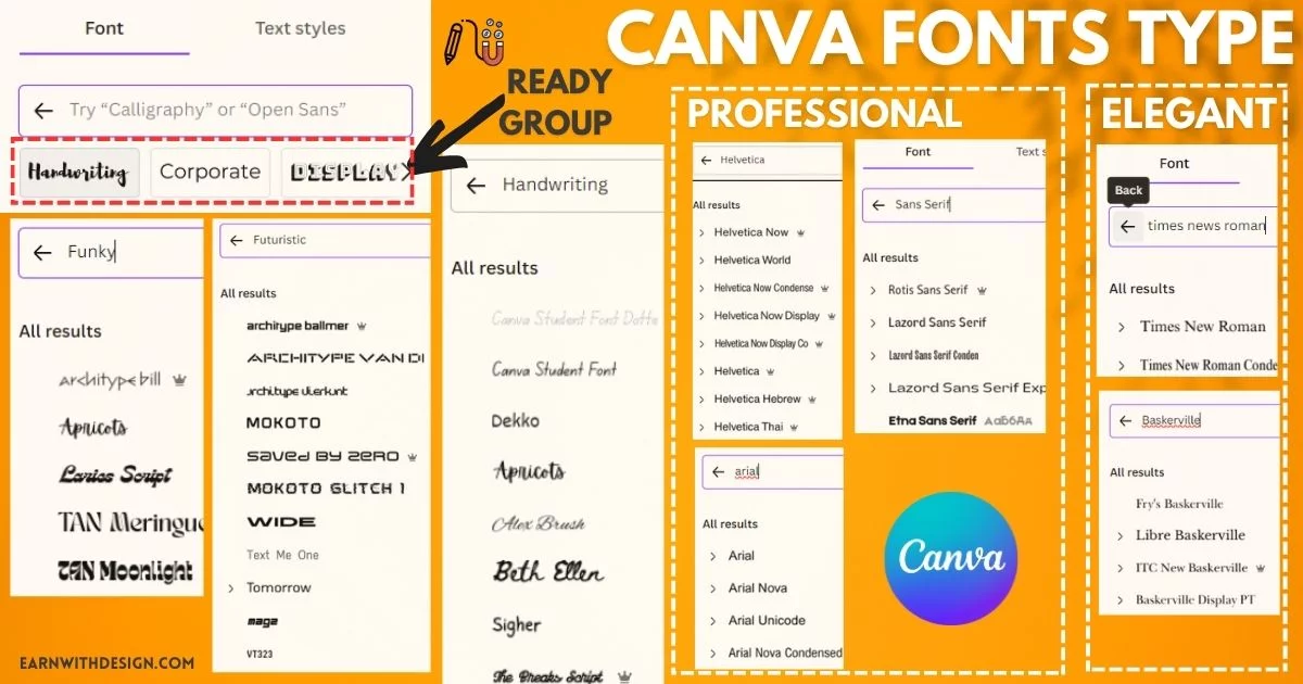canva fonts type canva fonts ready group selection
