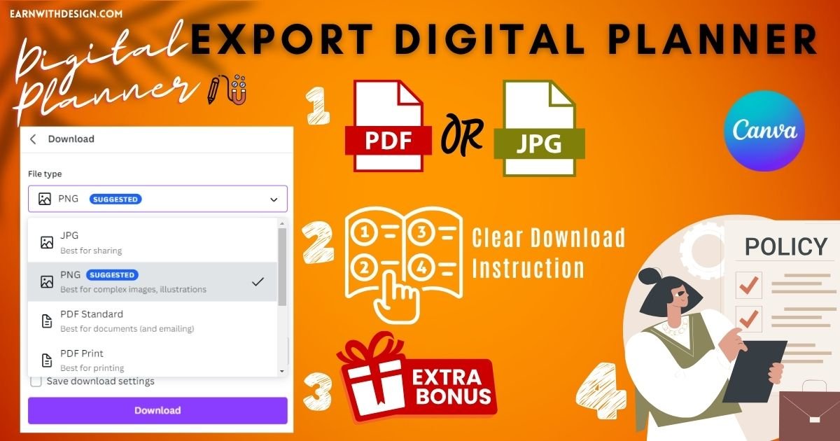 export digital planner to sell on etsy form canva