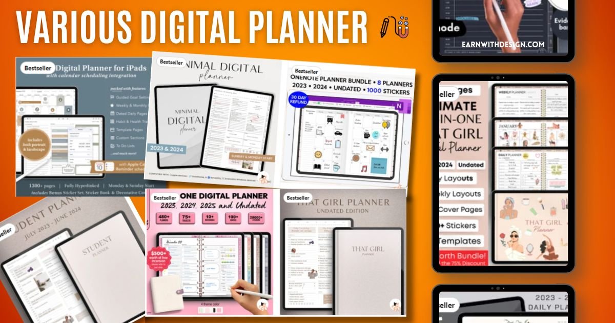 various of digital planner to sell on etsy and create in canva