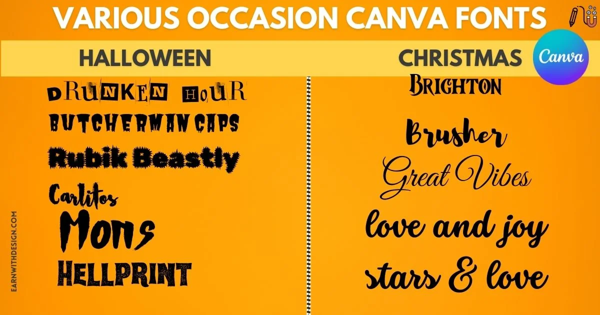 various occation canva fonts hallowen canva fonts and christmas canva font