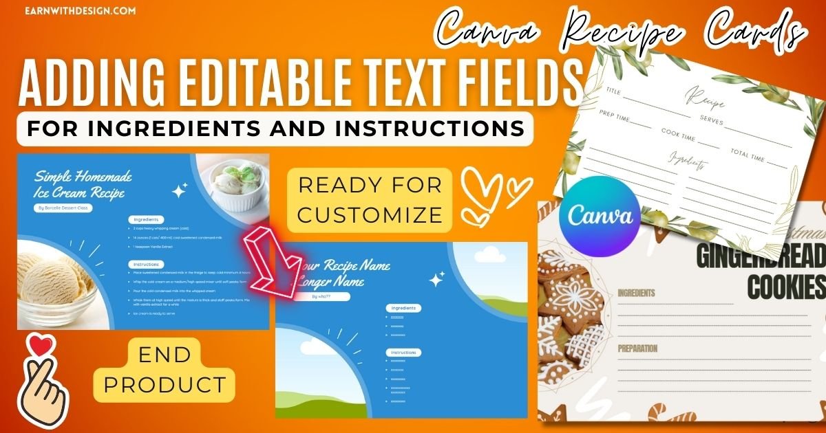 Adding Editable Text Fields for Ingredients and Instructions for canva recipe card