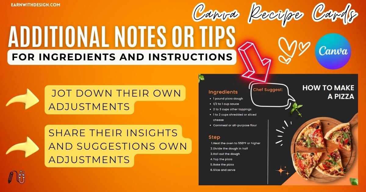 adding space for notes or special instruction for recipe cards canva