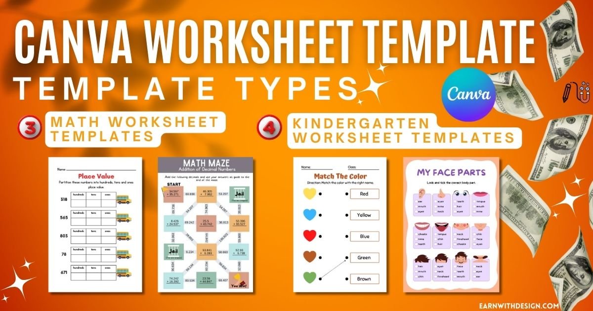 canva math worksheet and canva kindergarden worksheet and sell online