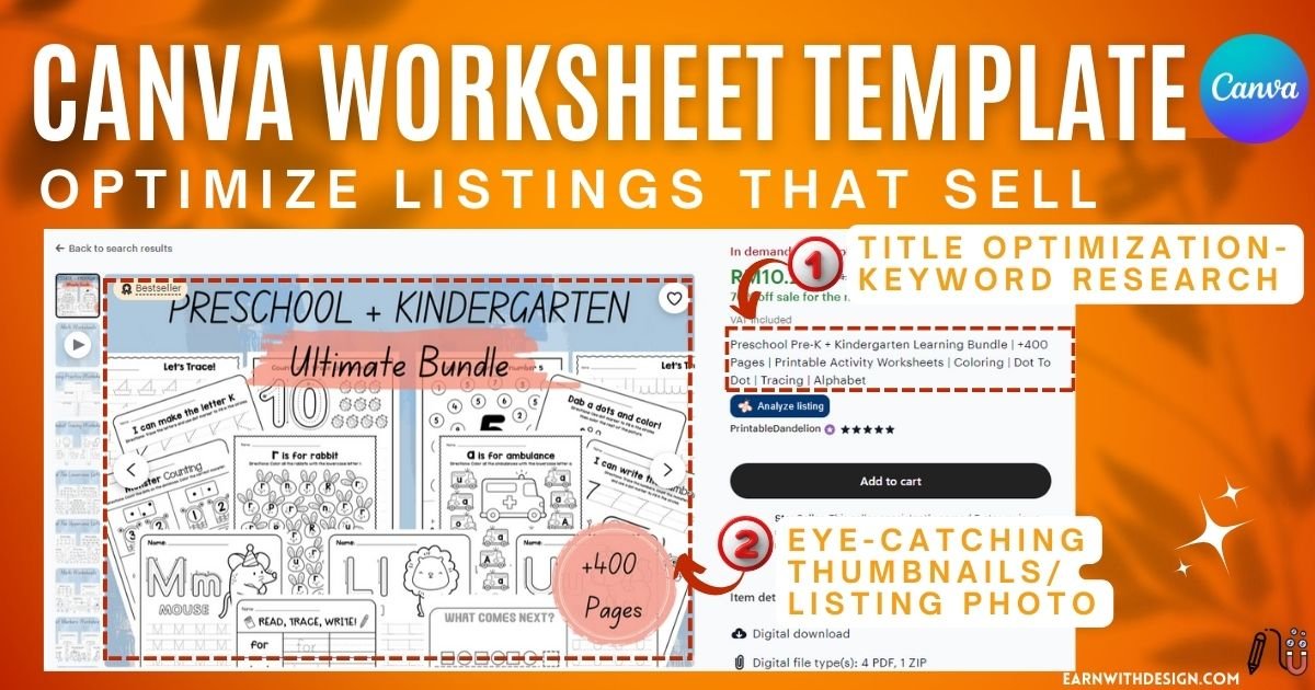 canva worksheet template optimize listing title listing and photo listing