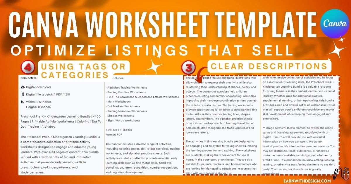 canva worksheet template optimize listing clear description and tag