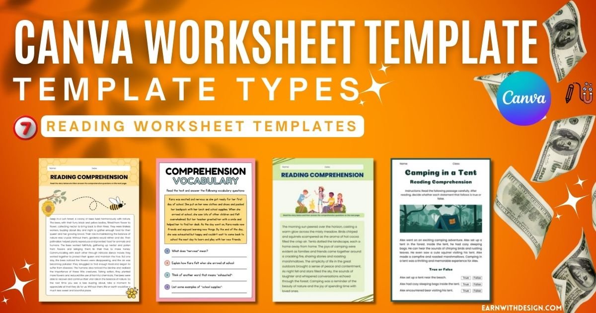 canva reading worksheet template and sell online