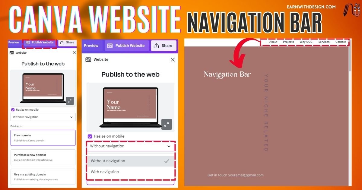 canva website navigation bar to make great canva website that make money online