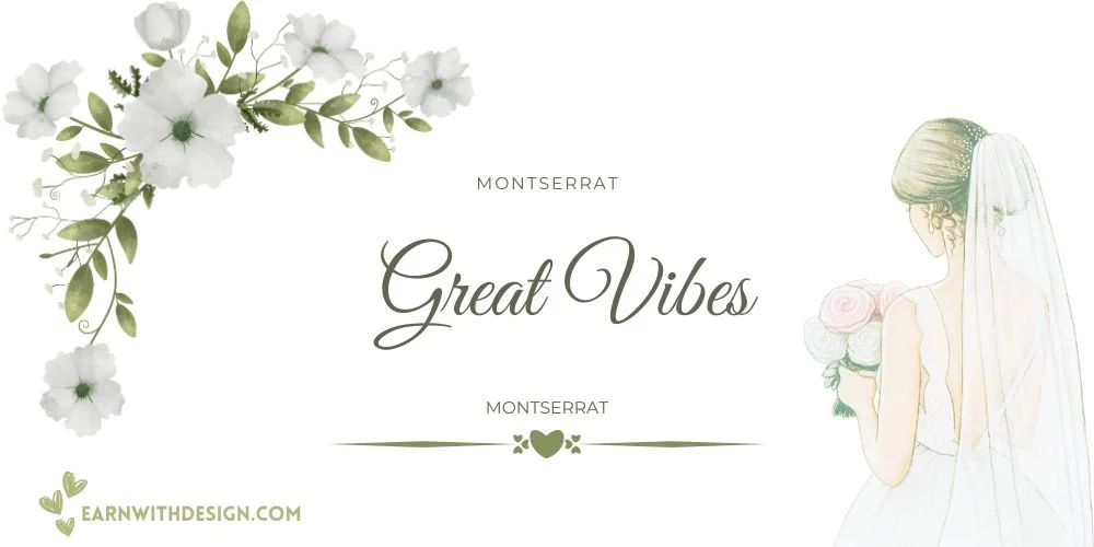 Great Vibes + Montserrat unique fonts best canva font combos elegant cursive font wedding invitation card best fonts Great Vibes + Montserrat
