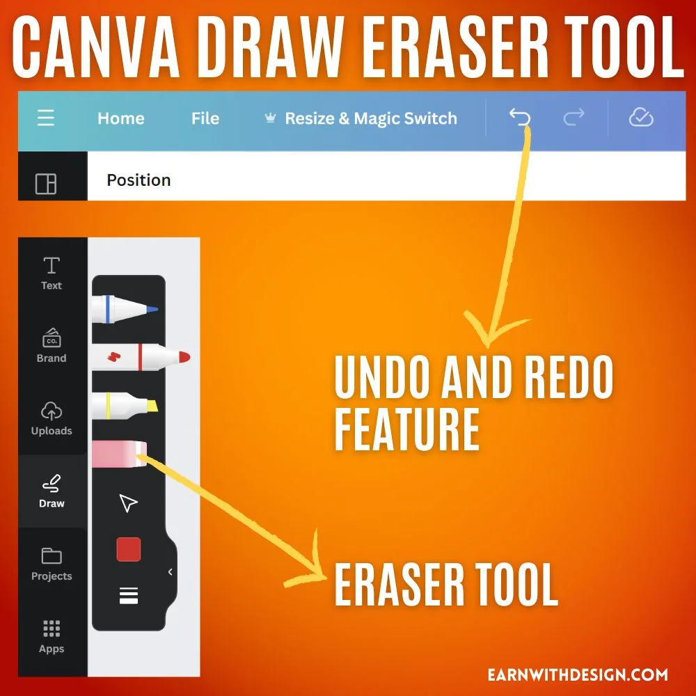 canva eraser tool undo and redo feature eraser tool freehand drawing existing design hand-drawn elements undo and redo