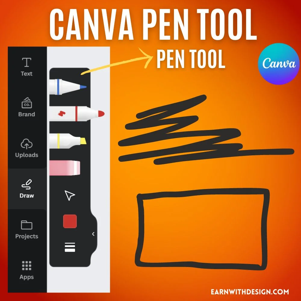 canva pen tool pen tool eraser tool color picker highlighter tool marker tool