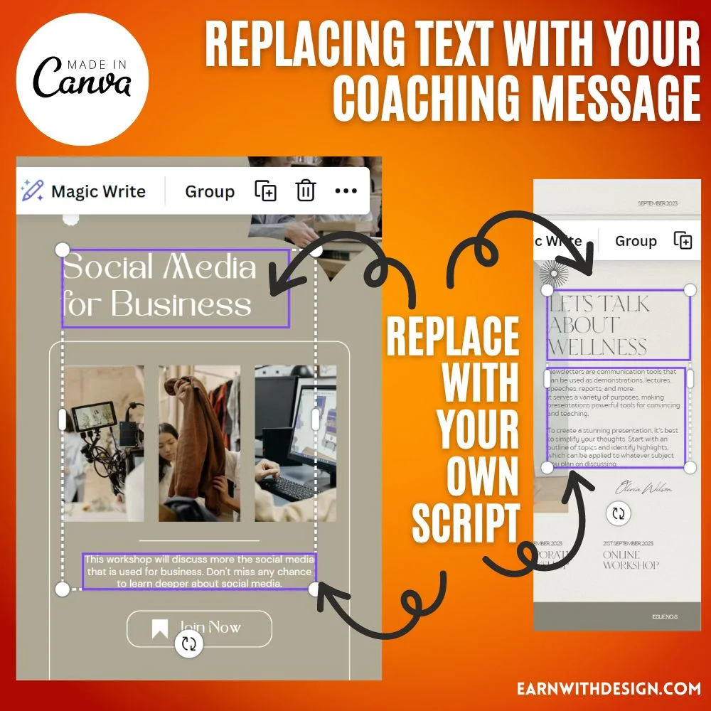 Replacing Text with Your Coaching Message coaching email template canva replace test editable
