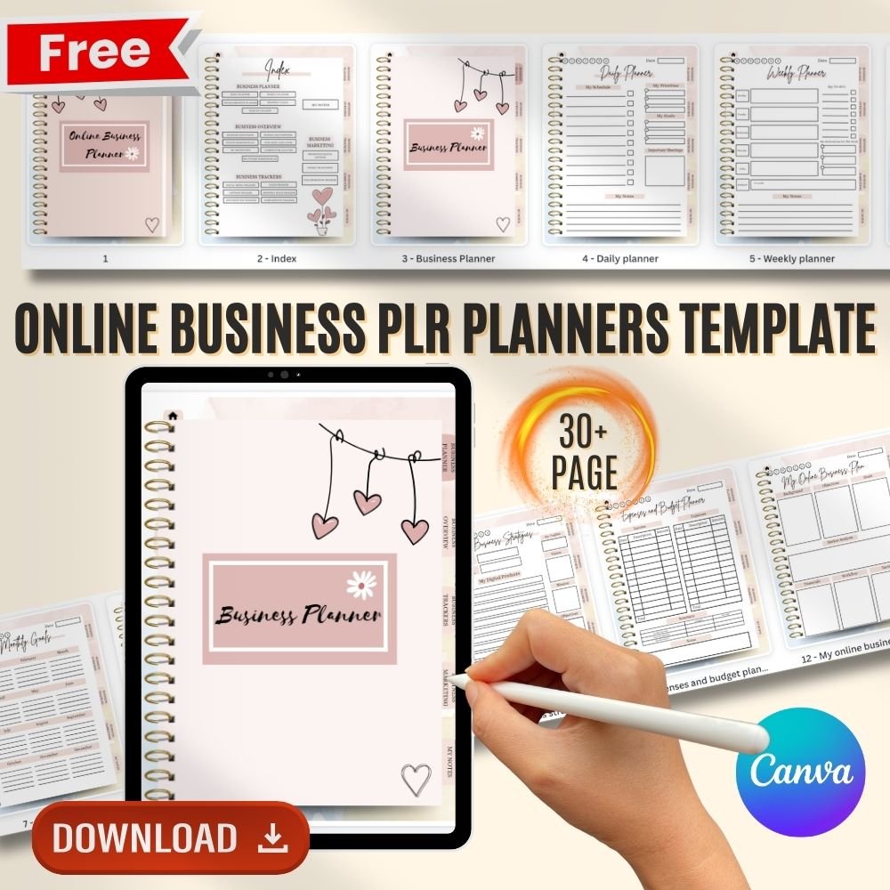 free plr planner template, online business plr template, digital product