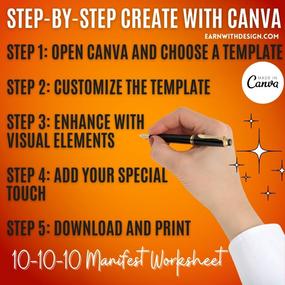 step-by-step create 10-10-10 Manifest worksheet manifesting create with canva design worksheet