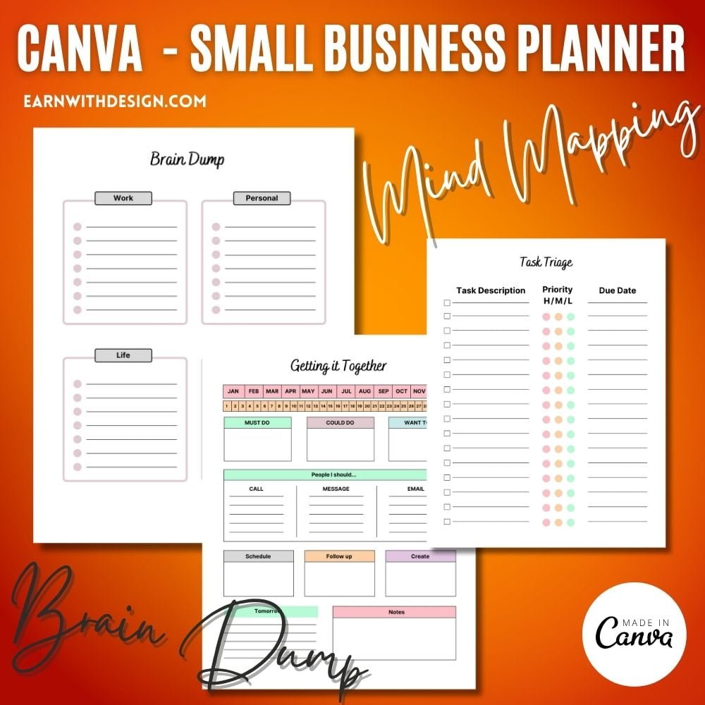 brain dump brainstorming mind mapping planner small business planner