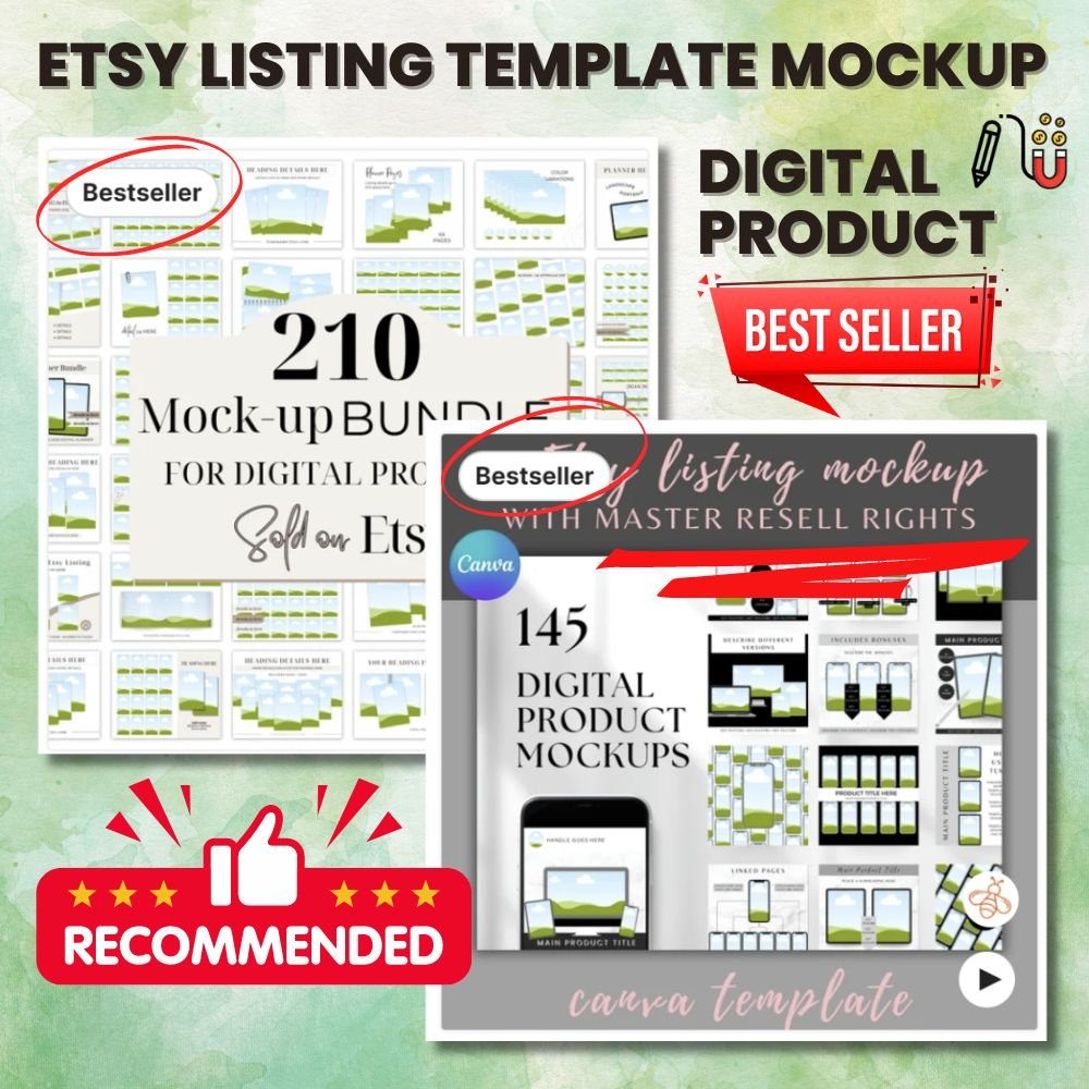 Canva Mockup etsy listing digital downloads, mockup, etsy listing mockup, product mockup, ebook mockup, social media mockup, pront-on-demand mockup, digital paper mockup, video listing mockup
