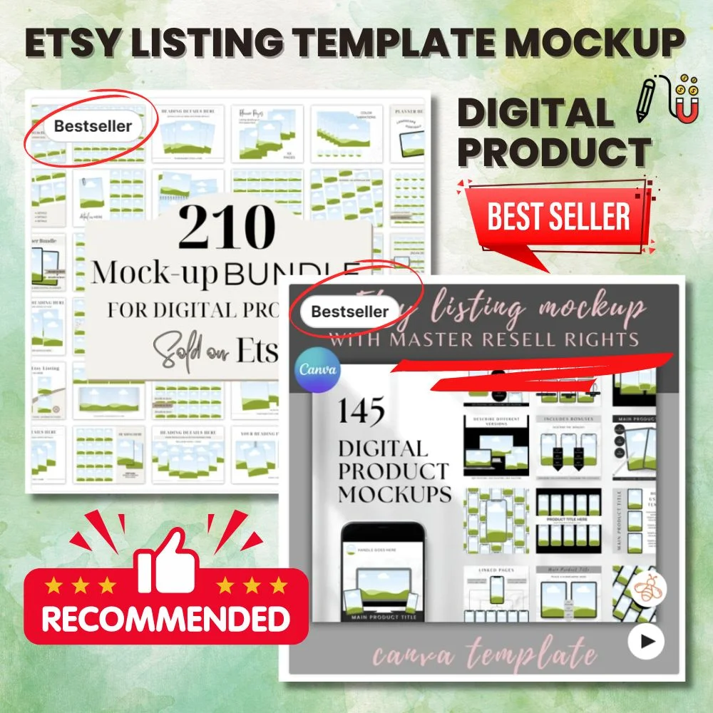 Canva Mockup etsy listing digital downloads, mockup, etsy listing mockup, product mockup, ebook mockup, social media mockup, pront-on-demand mockup, digital paper mockup, video listing mockup