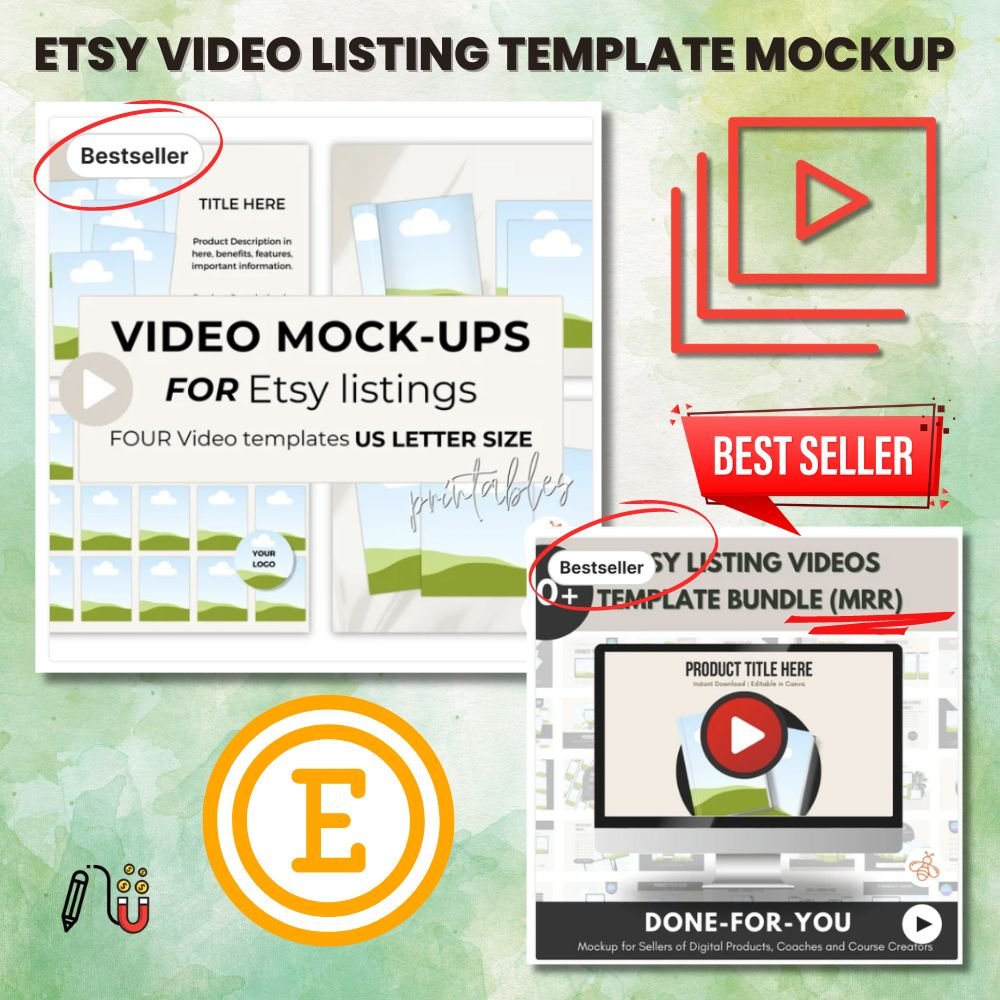 Canva Mockup etsy video listing digital downloads, mockup, etsy listing mockup, product mockup, ebook mockup, social media mockup, pront-on-demand mockup, digital paper mockup, video listing mockup