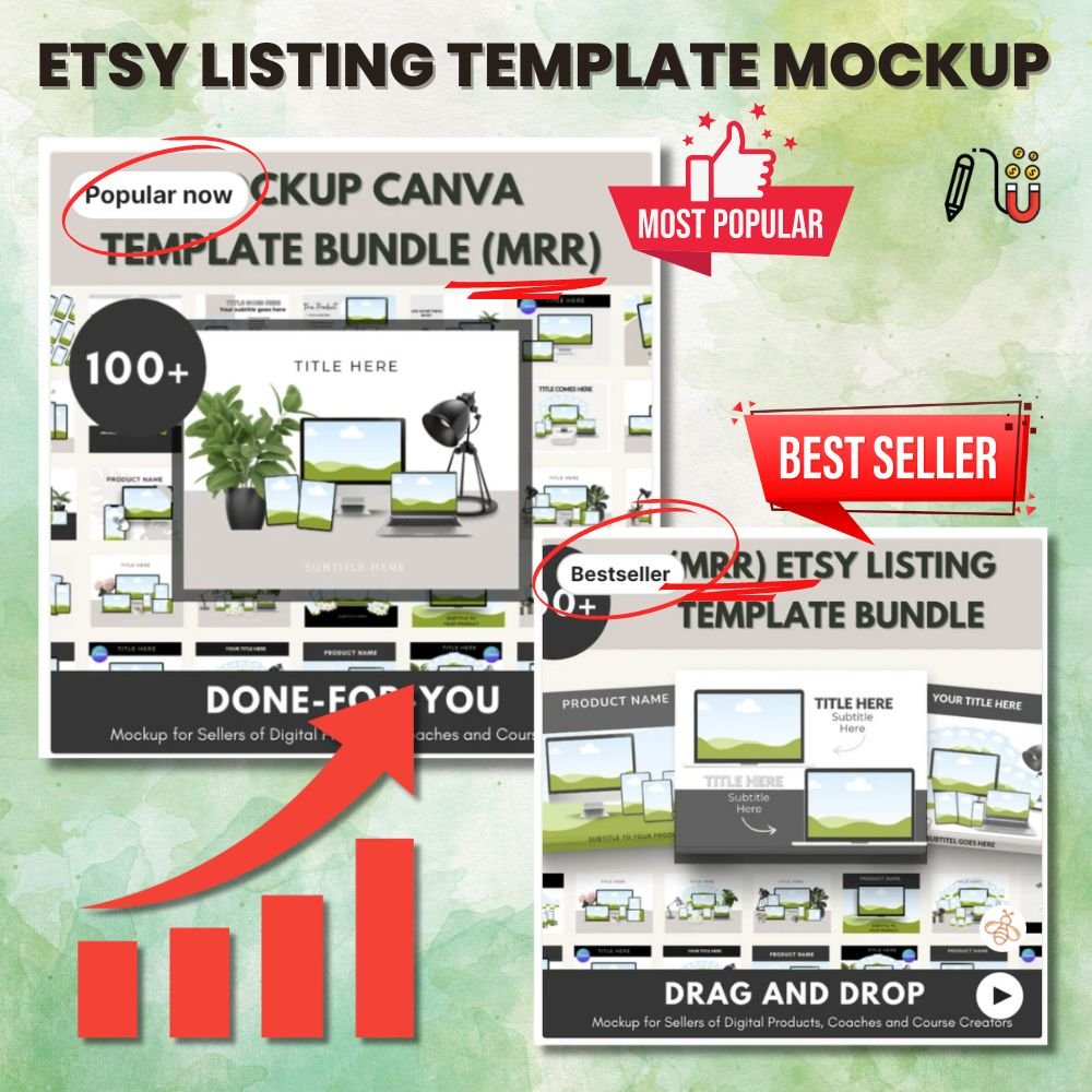 Canva Mockup etsy listing digital downloads, mockup, etsy listing mockup, product mockup, ebook mockup, social media mockup, pront-on-demand mockup, digital paper mockup, video listing mockup