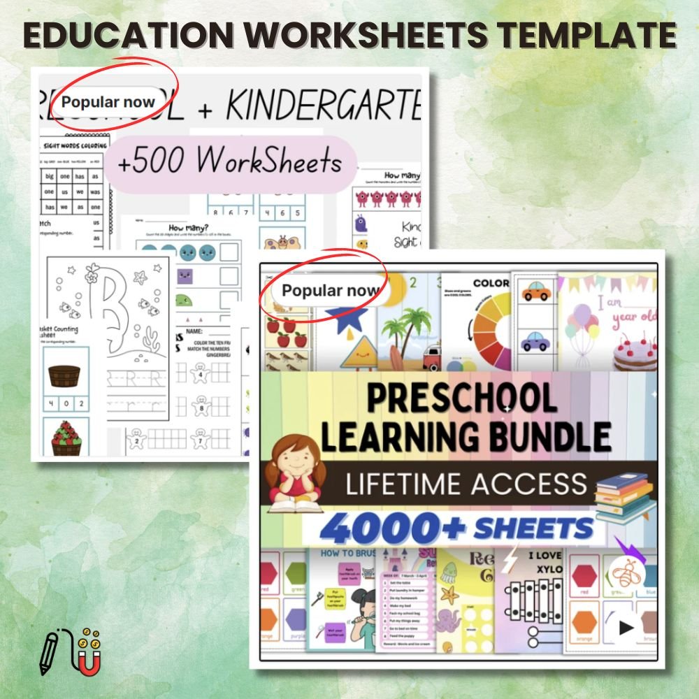 Education Worksheets template (3) Education Worksheets template, canva template, workbook template, done-for0you workbook
