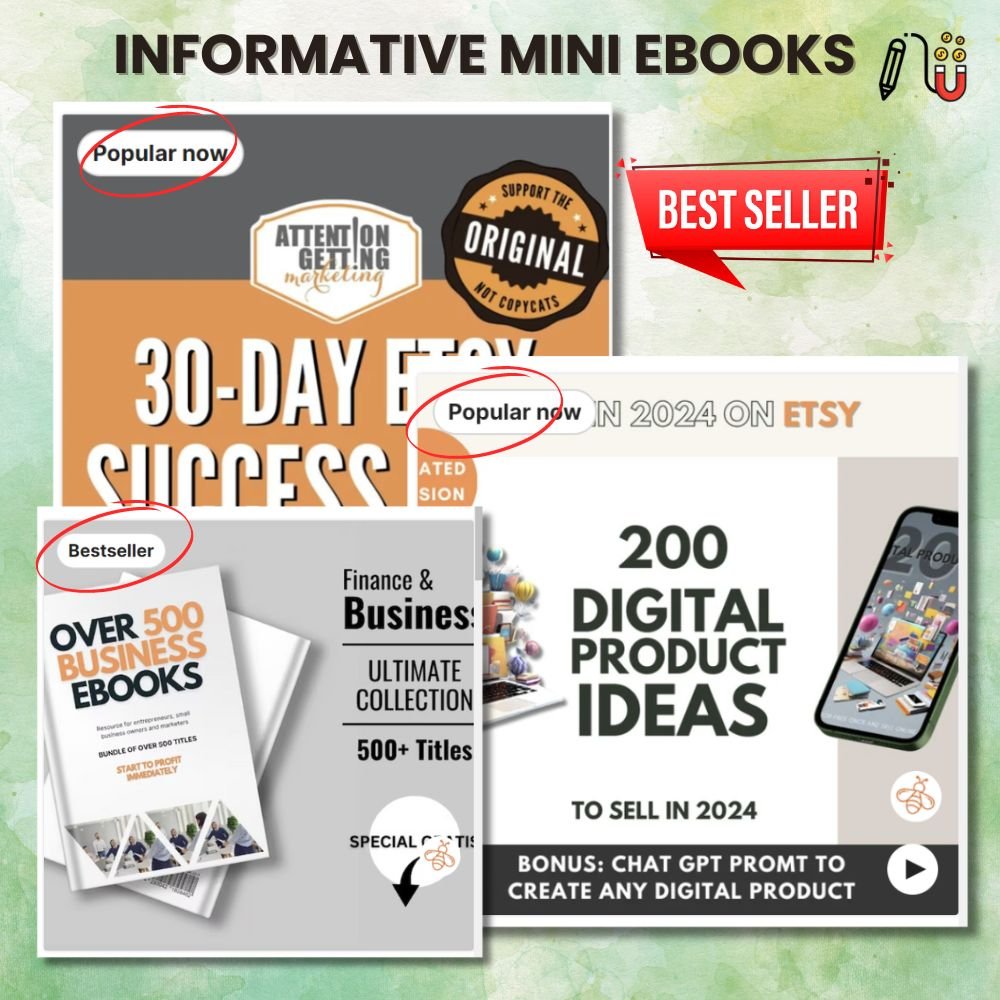 Informative mini ebooks (2) digital downloads, digital planners, digital files, graphic designer, business cards, Etsy sellers, digital product ideas, social media templates, high demand, most popular digital products