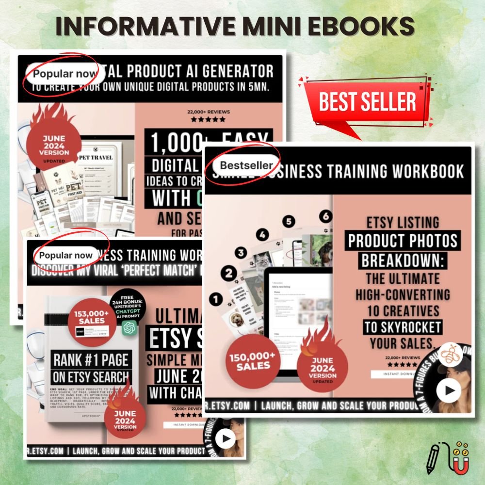 Informative mini ebooks (3) digital downloads, digital planners, digital files, graphic designer, business cards, Etsy sellers, digital product ideas, social media templates, high demand, most popular digital products