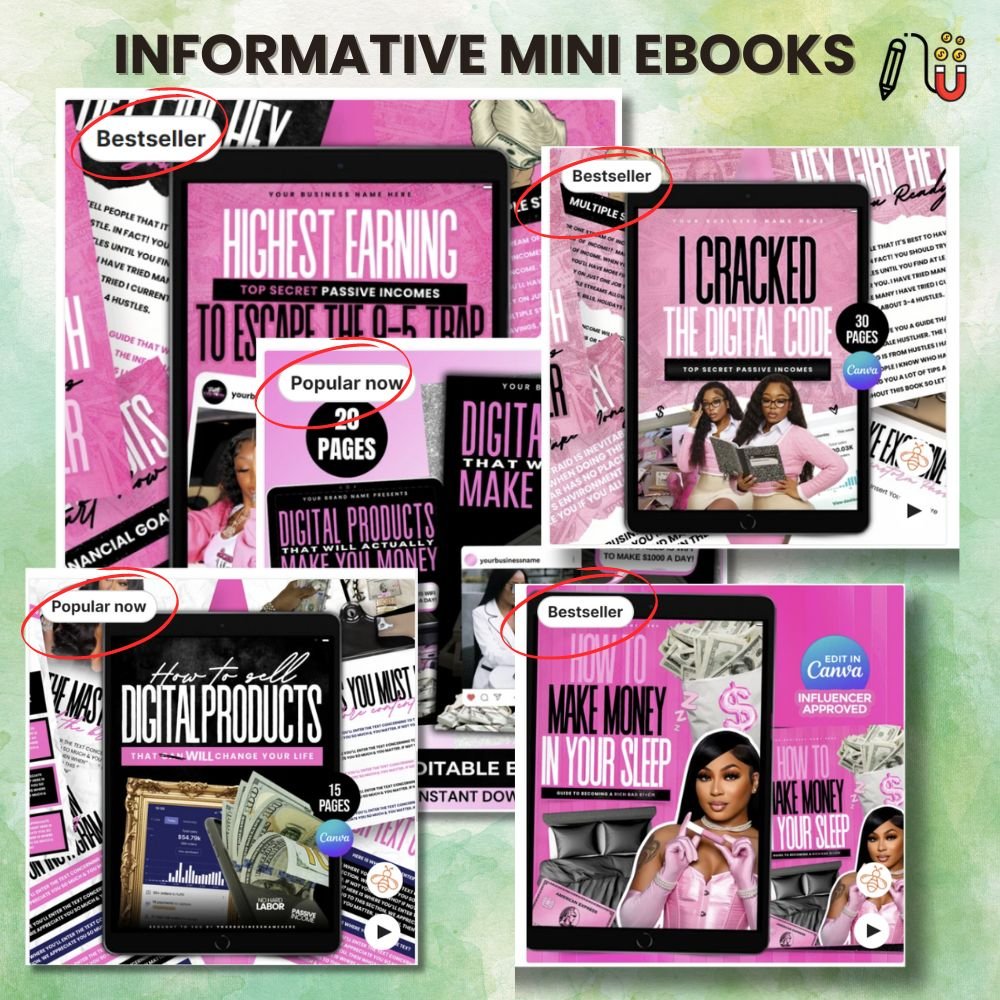 Informative mini ebooks (5) digital downloads, digital planners, digital files, graphic designer, business cards, Etsy sellers, digital product ideas, social media templates, high demand, most popular digital products