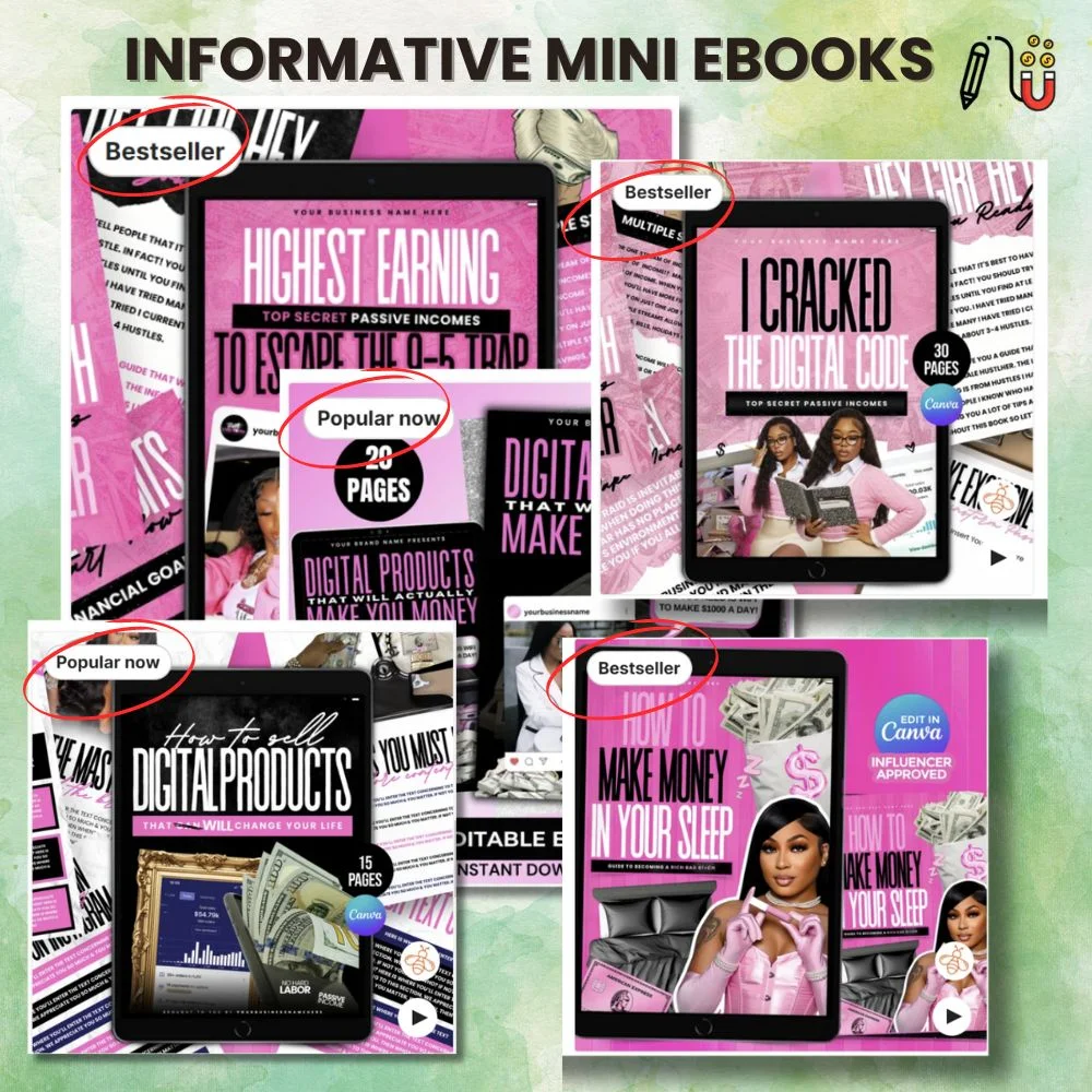 Informative mini ebooks (5) digital downloads, digital planners, digital files, graphic designer, business cards, Etsy sellers, digital product ideas, social media templates, high demand, most popular digital products