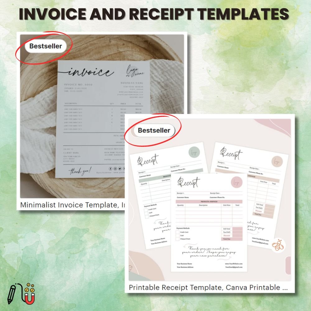 Invoice and receipt templates (2) canva template, business template, invoice template, receipt template
