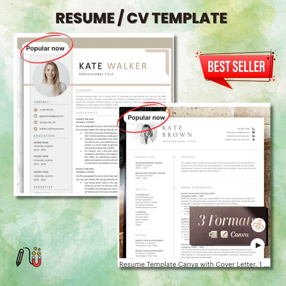 Resume _ CV template resemnu template, cv template, canva template, occupation