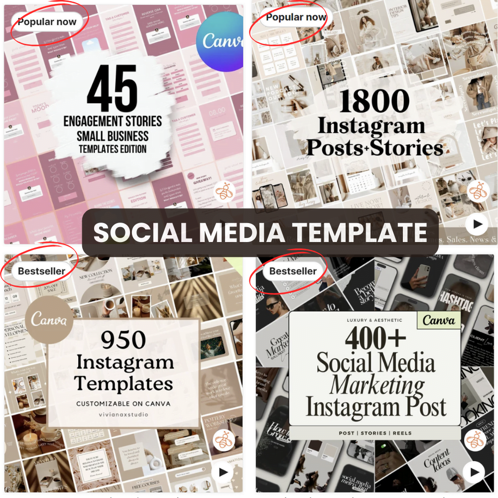 Social MEdia Template (4) Etsy shop, digital stickers, passive income, best-selling digital products, digital art, best way, great way, small business owners, good news, target audience, customer reviews, social media template