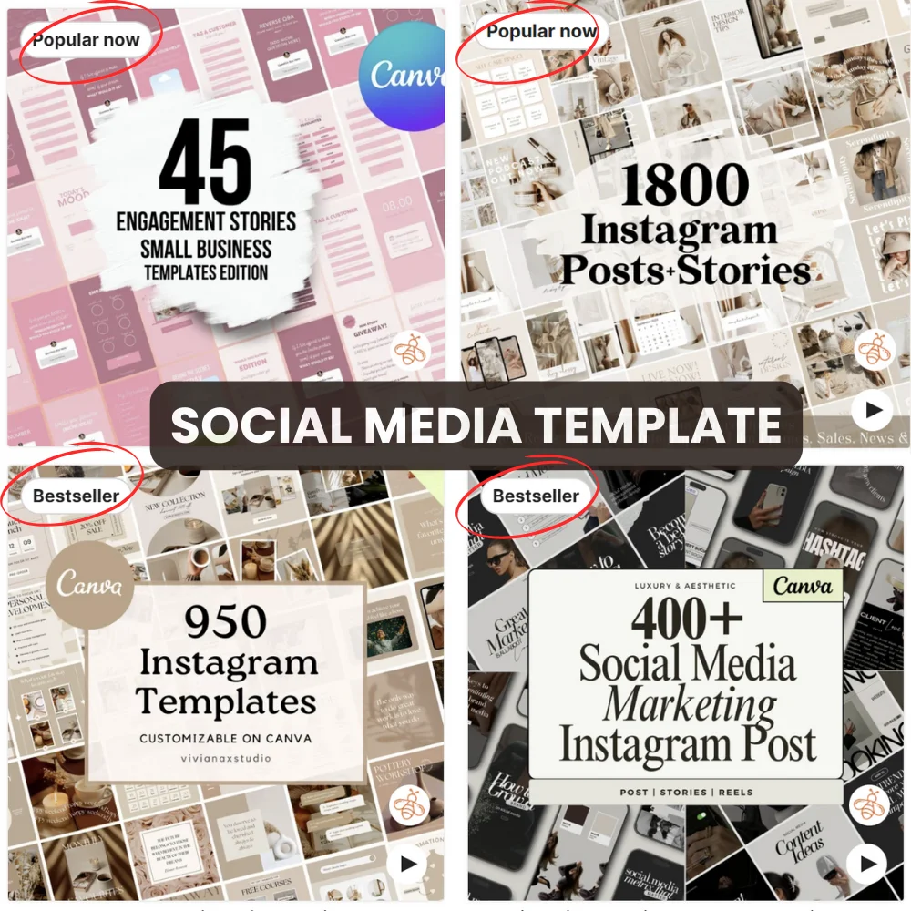 Social MEdia Template (4) Etsy shop, digital stickers, passive income, best-selling digital products, digital art, best way, great way, small business owners, good news, target audience, customer reviews, social media template
