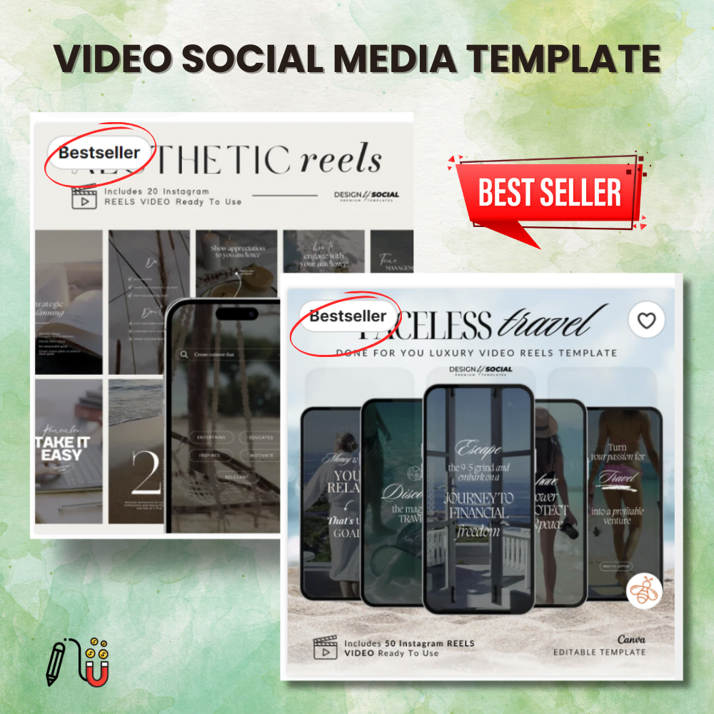 VIDEO Social MEdia Template Etsy shop, digital stickers, passive income, best-selling digital products, digital art, best way, great way, small business owners, good news, target audience, customer reviews, social media template