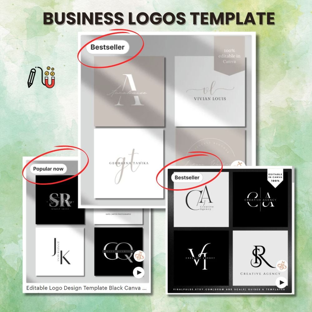 business logo template best digital products, online courses, physical products, best sellers, potential customers, Etsy shop, digital stickers, passive income, best-selling digital products, digital art, logo design