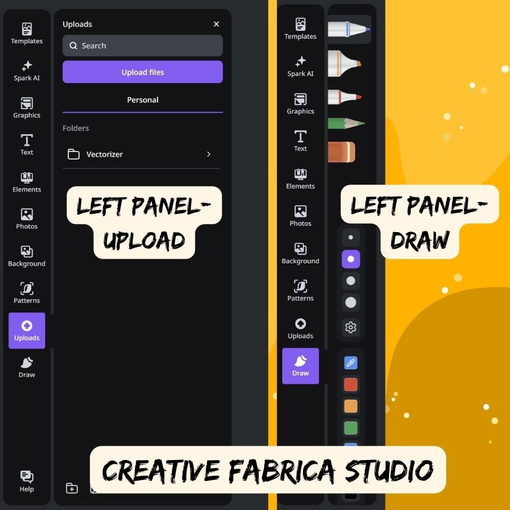 creative work, design process, design assets, CF Studio, unique features, commercial purposes, specific needs, scalable vector graphics, craft designs, skill levels, search bar, commercial license, background remover, upload , draw