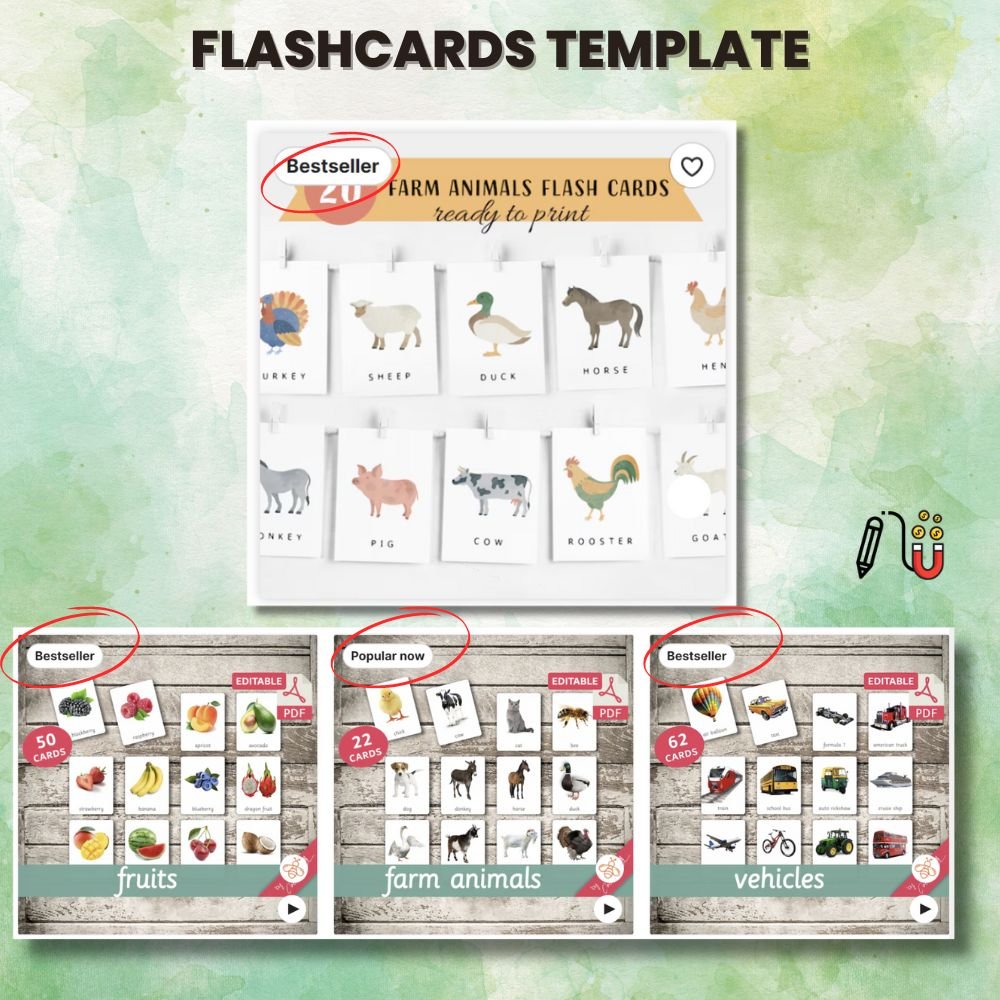 flashcards Template flashcard template, canva template educational template