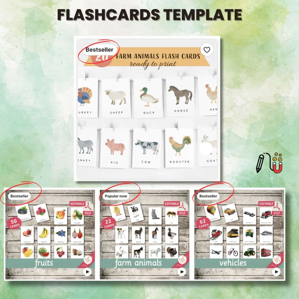 flashcards Template flashcard template, canva template educational template