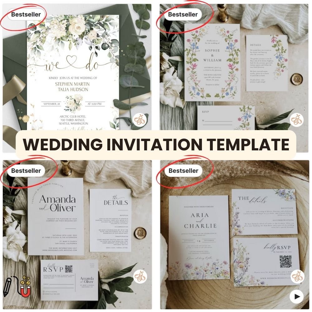 wedding invitation template (2) wedding invitation template, canva template, etsy bestseller, save the date template