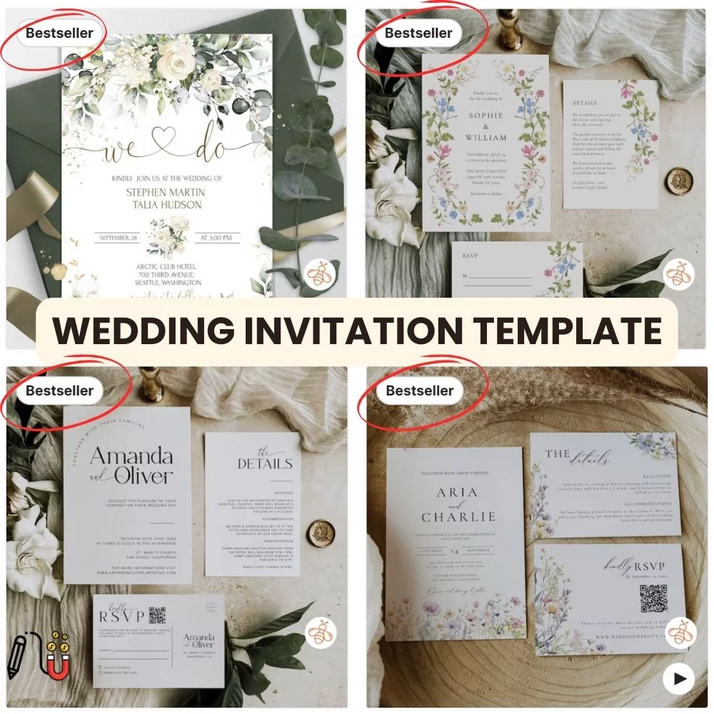 wedding invitation template (2) wedding invitation template, canva template, etsy bestseller, save the date template