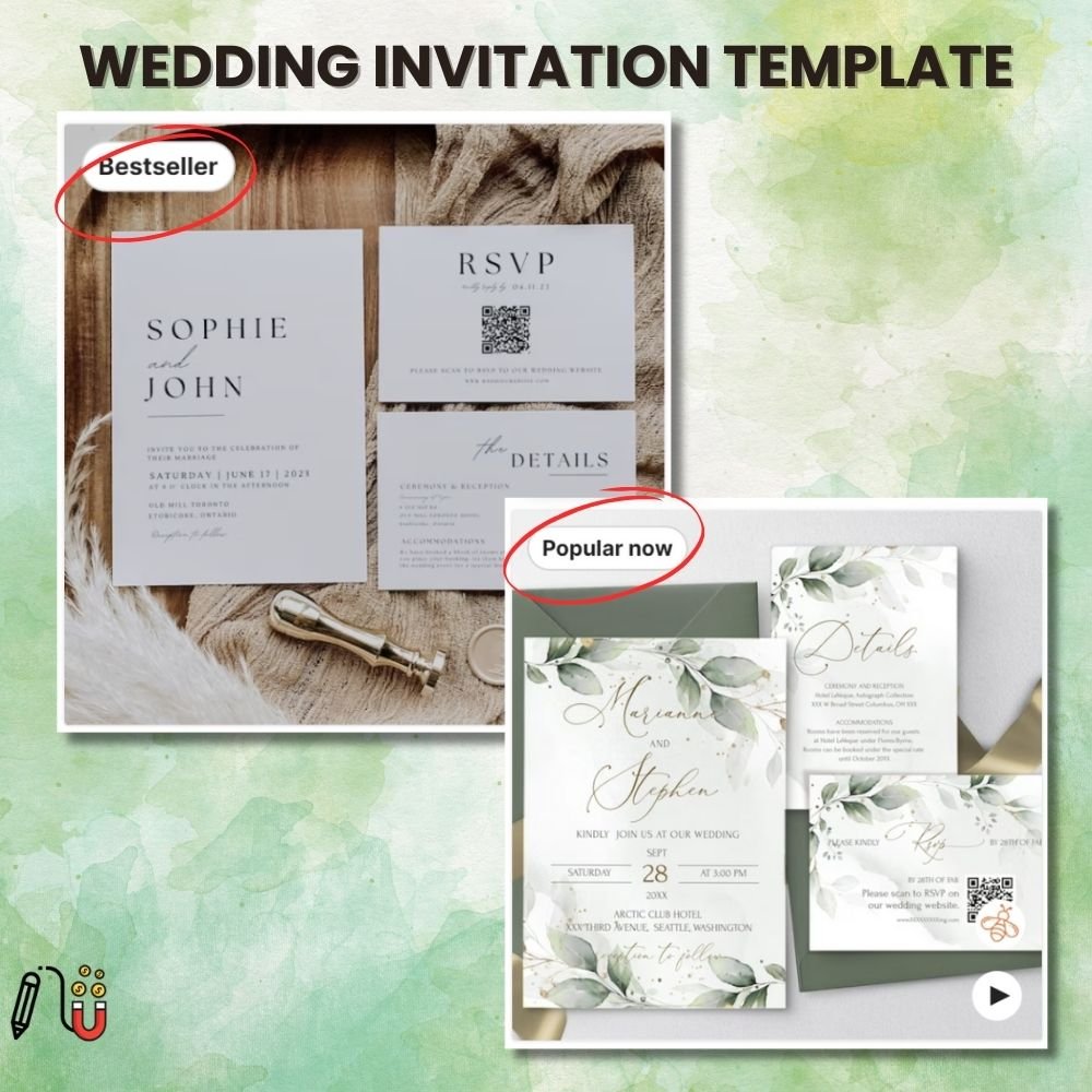 wedding invitation template (3) wedding invitation template, canva template, etsy bestseller, save the date template