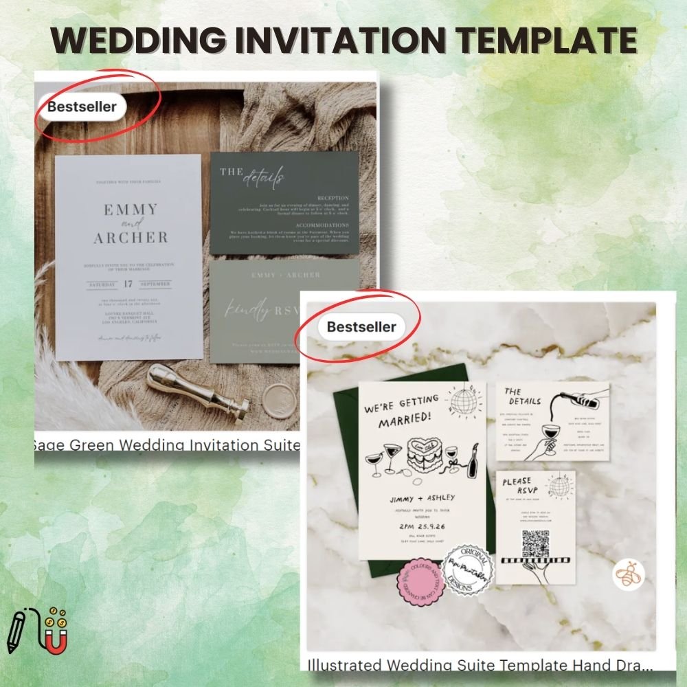 wedding invitation template (4) wedding invitation template, canva template, etsy bestseller, save the date template