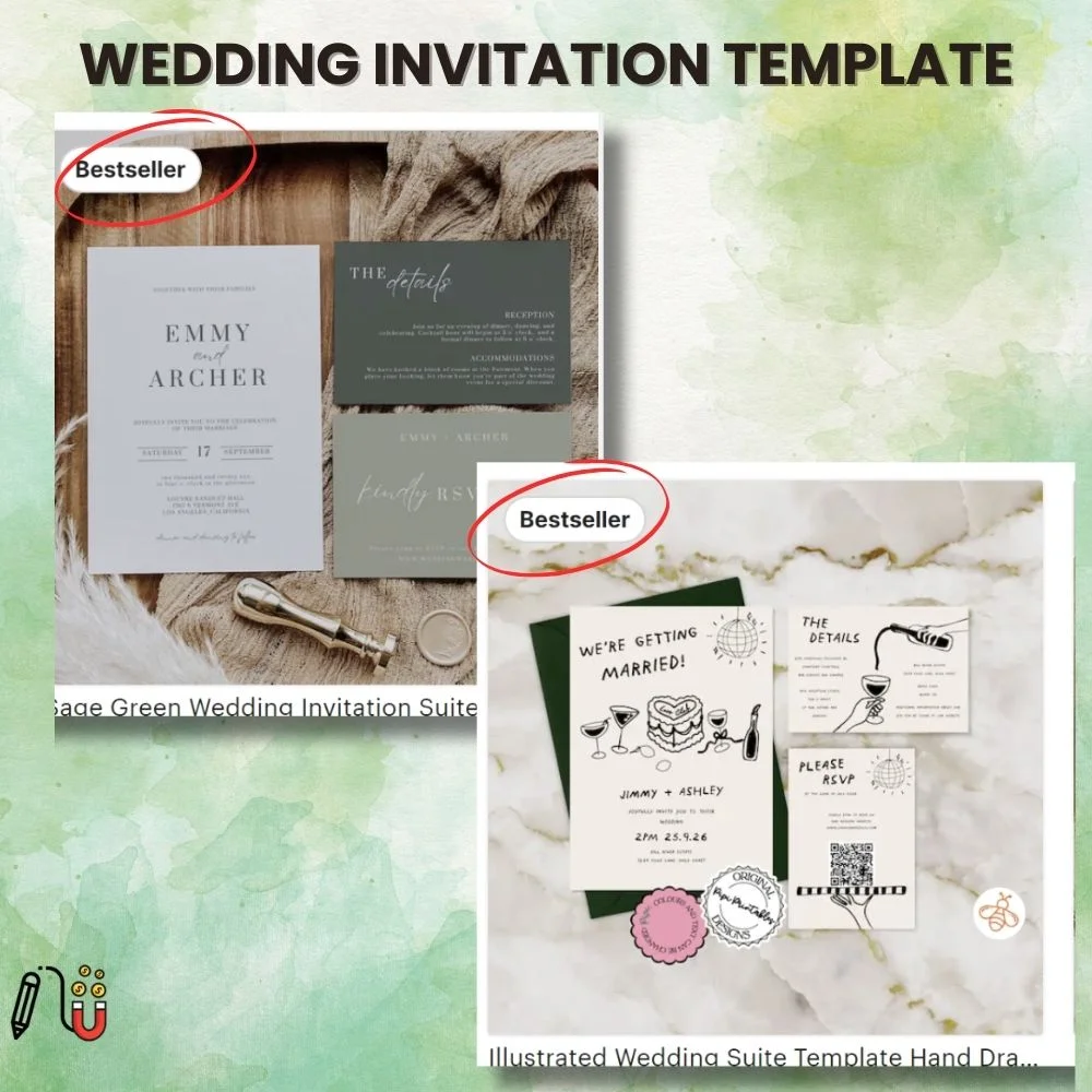 wedding invitation template (4) wedding invitation template, canva template, etsy bestseller, save the date template