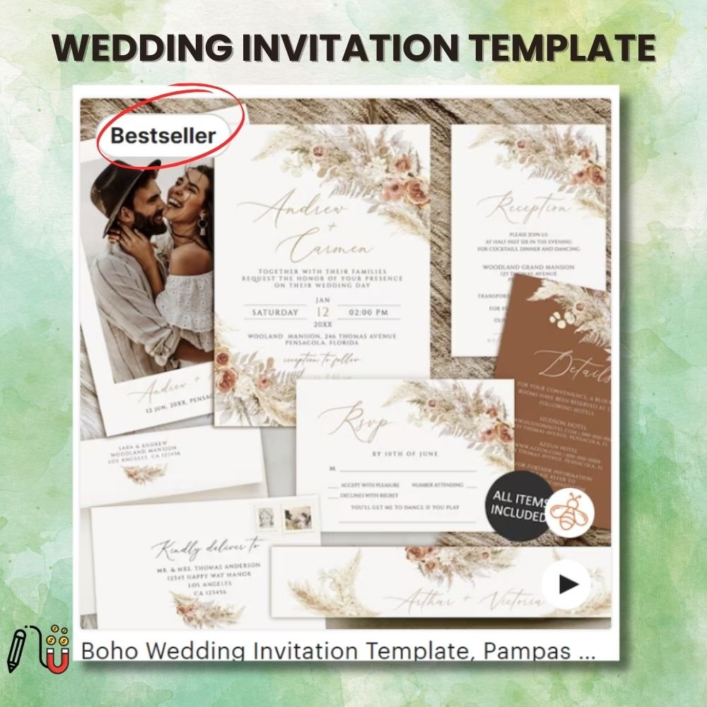 wedding invitation template wedding invitation template, canva template, etsy bestseller, save the date template