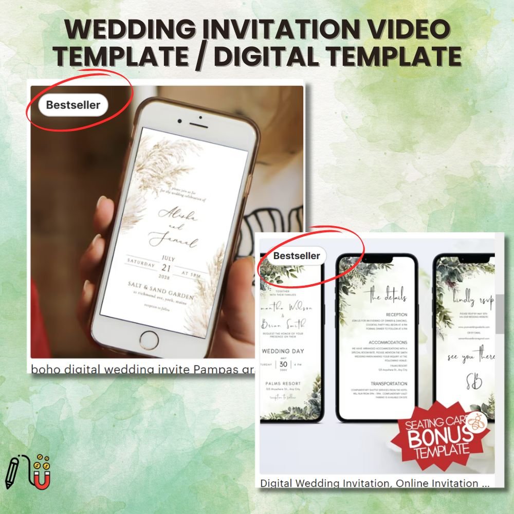 wedding invitation video template _ Digital Template (2) wedding invitation video template / Digital Template, canva template, wedding template, save the date template